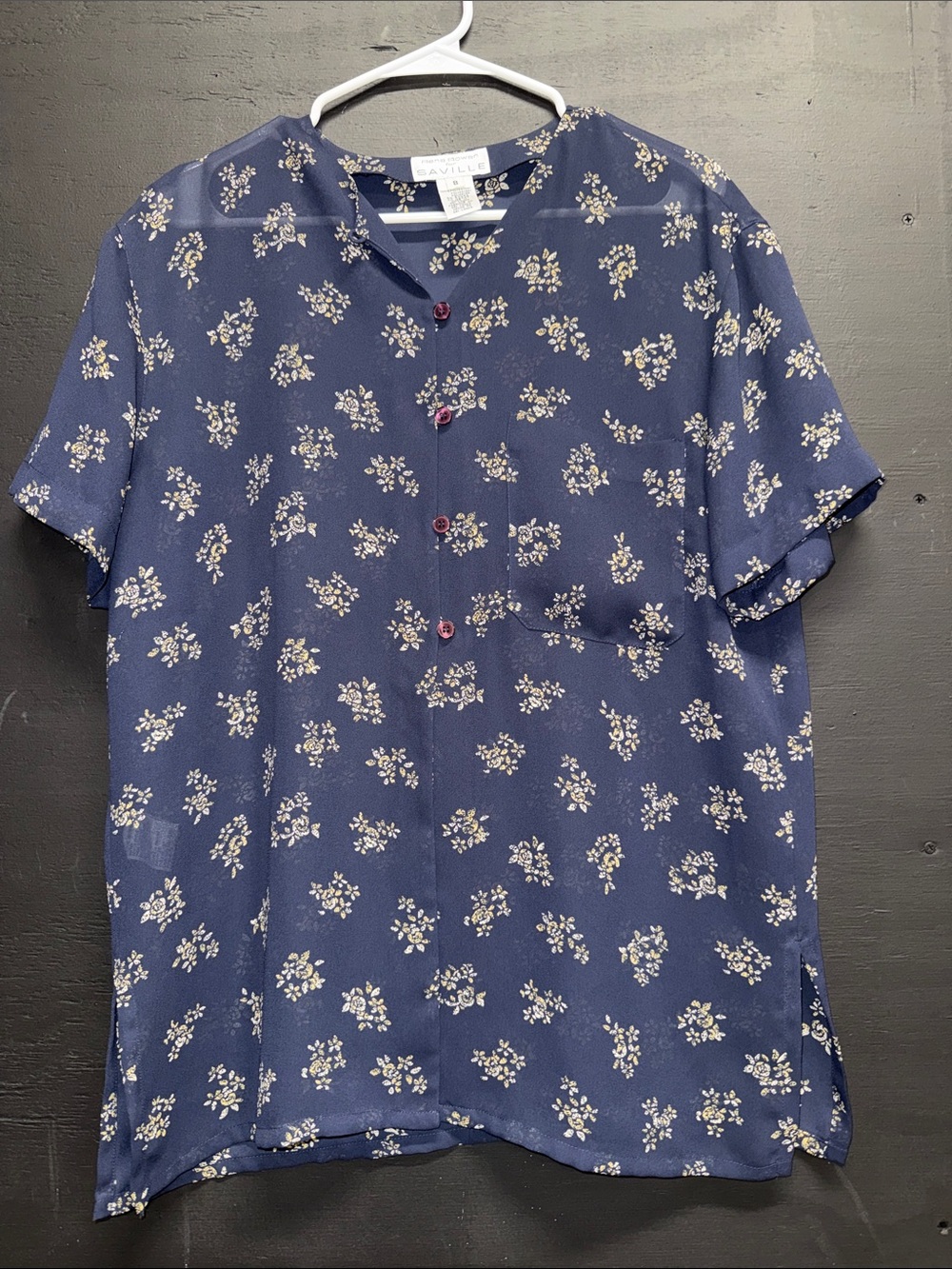 Rena Rowan Navy Floral Short-Sleeve Button Blouse